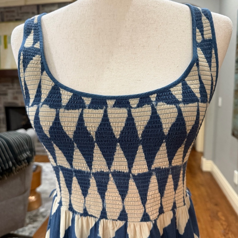 Maeve Blue and Cream Geometric Midi Dress - Picture 4 of 8